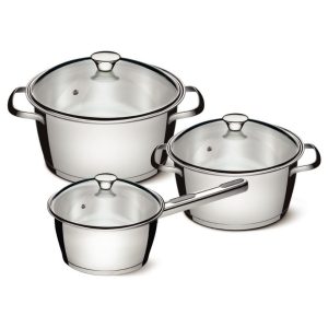 Ollas de Acero Inoxidable Triple Fondo Set x3 Tramontina Allegra