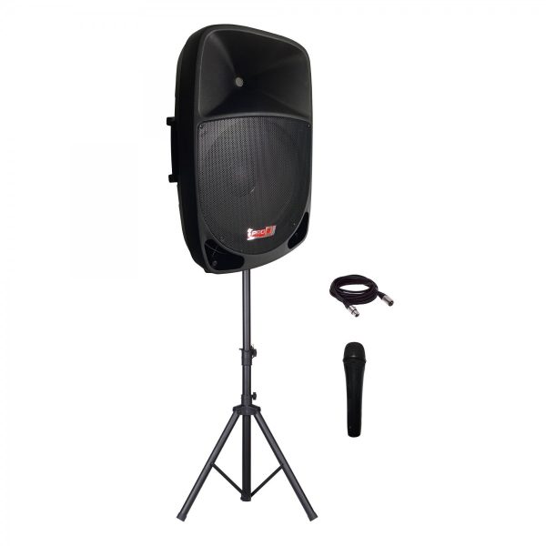 Cabina Activa 15" 200W RMS con Soporte,Micrófono y  USB  Pro Dj