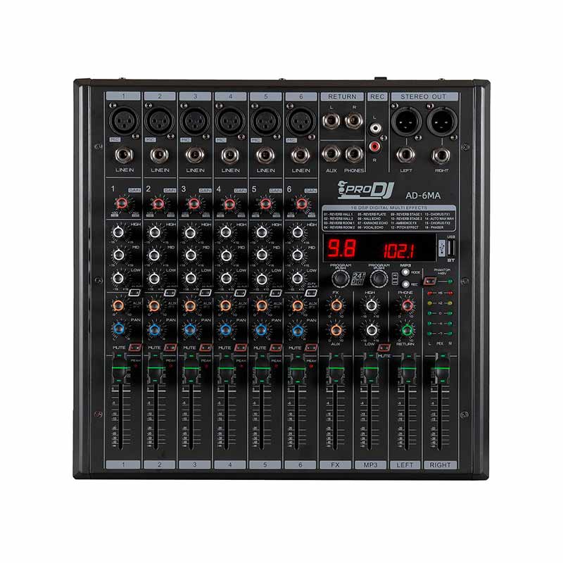 consolad6ma2-1-1 Amplificador Mezclador 6 XLR 280W Pro Dj