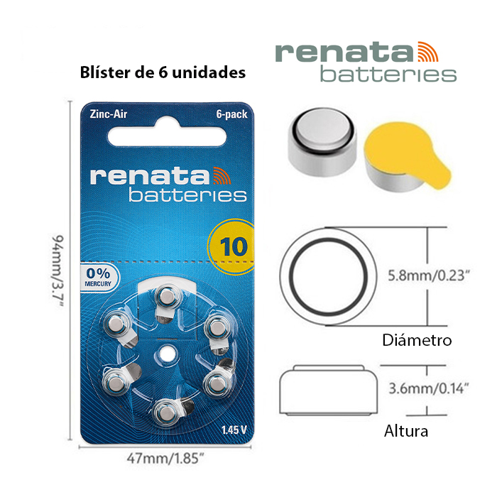 ZA10-2 Pila para Audífono 10 Renata