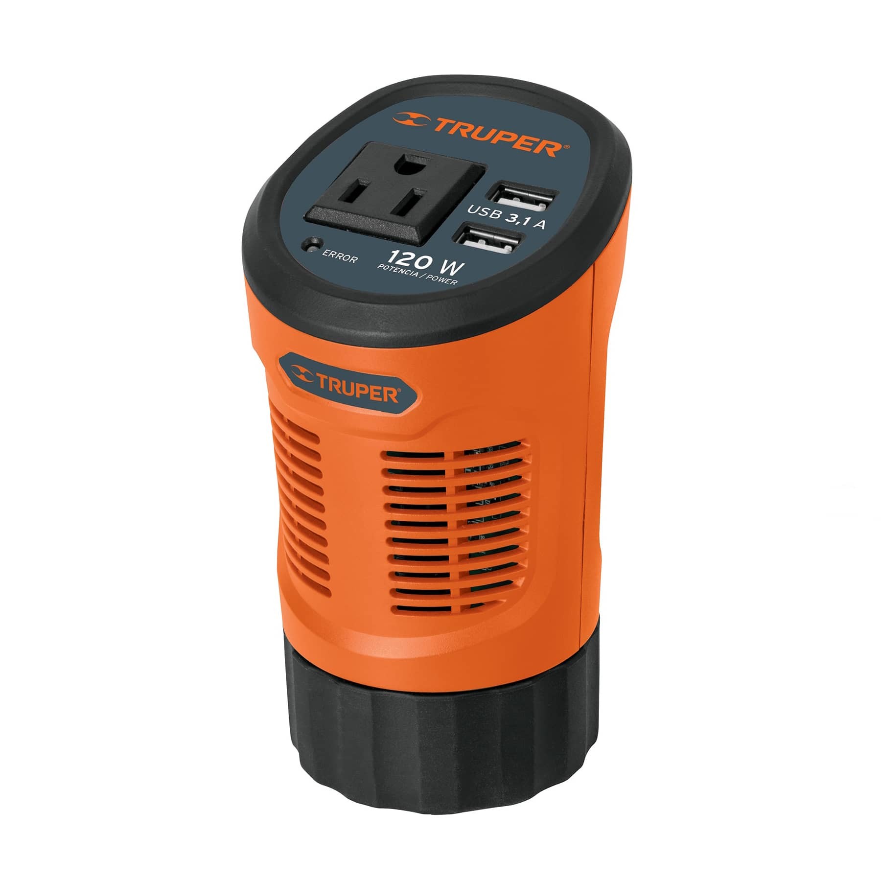 inversor-de-corriente-120-w-tipo-vaso-2-puertos-usb-truper-b76 Inversor de Voltaje de 120 W tipo vaso, 2 puertos USB TRUPER