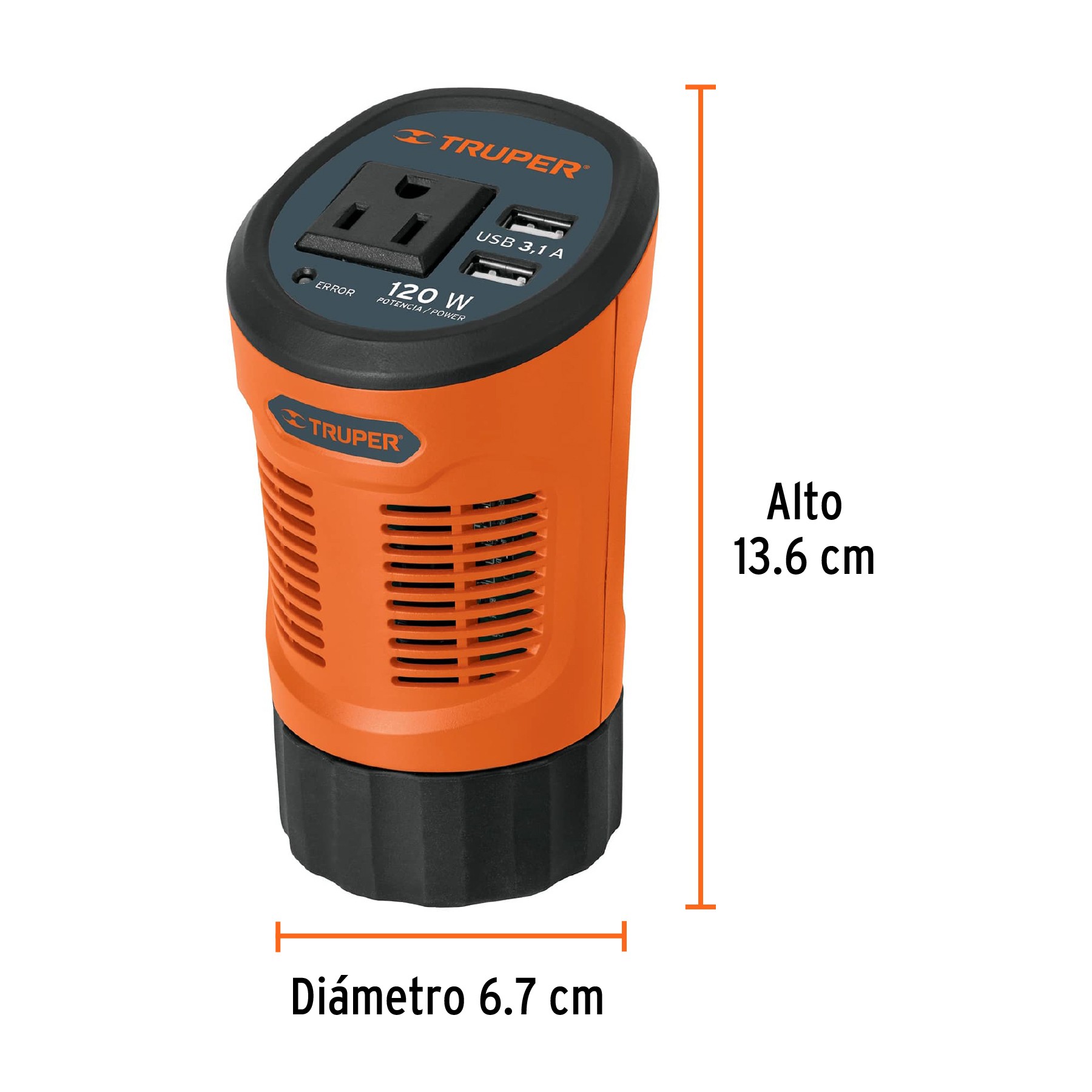 inversor-de-corriente-120-w-tipo-vaso-2-puertos-usb-truper-e20 Inversor de Voltaje de 120 W tipo vaso, 2 puertos USB TRUPER - Image 3