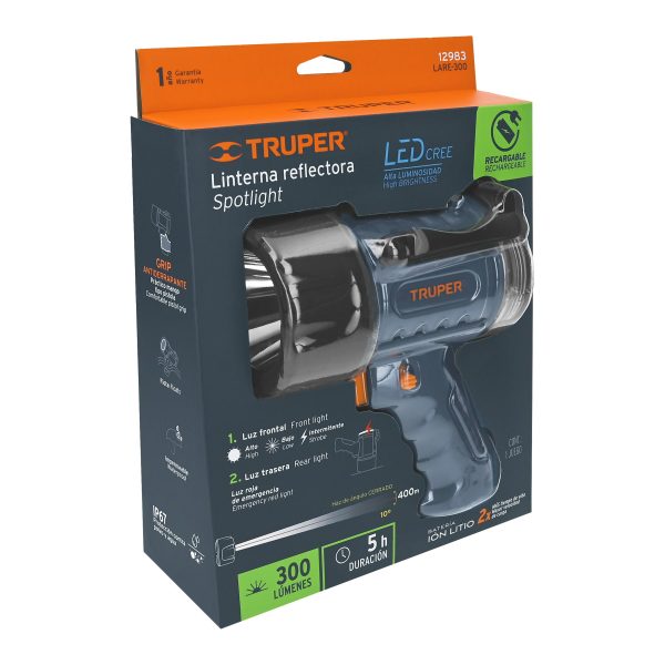 Linterna Recarcable de 300 Lúmenes Alta potencia TRUPER