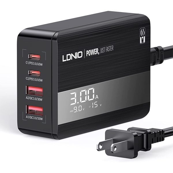 Cargador De Escritorio LDNIO A4808Q 65W 4 Puertos Qc3.0 Type-C USB-C