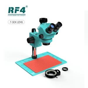MICROSCOPIO RF4 ELECTRÓNICO TRINOCULAR 7-50X PARA REPARACIÓN  DE TELÉFONOS MÓVILES,  ZOOM CONTINUO 7X A 50X, TRINOCULAR GIRATORIO DE 360°