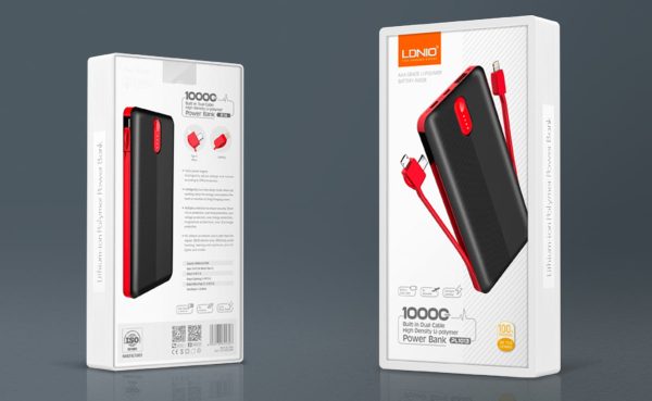 Banco de energía con cable incorporado de 10000 mAh PL1013